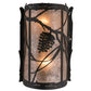 Meyda Lighting Whispering Pines 8" 2-Light Satin Black Wrought Iron Right Wall Sconce With Silver Mica Shade Glass