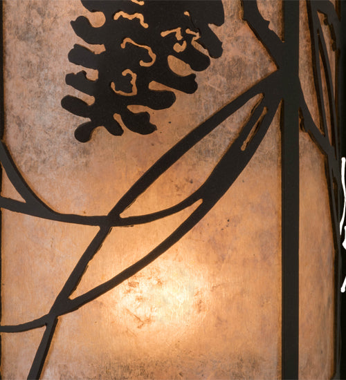 Meyda Lighting Whispering Pines 8" 2-Light Satin Black Wrought Iron Right Wall Sconce With Silver Mica Shade Glass
