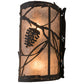 Meyda Lighting Whispering Pines 8" 2-Light Satin Black Wrought Iron Right Wall Sconce With Silver Mica Shade Glass