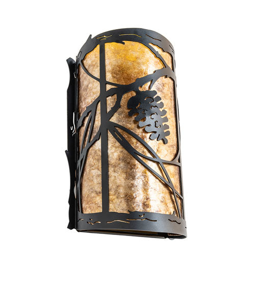 Meyda Lighting Whispering Pines 8" 2-Light Textured Black Left Wall Sconce With Amber Mica Shade Glass