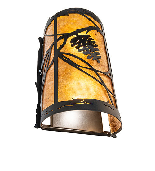 Meyda Lighting Whispering Pines 8" 2-Light Textured Black Left Wall Sconce With Amber Mica Shade Glass