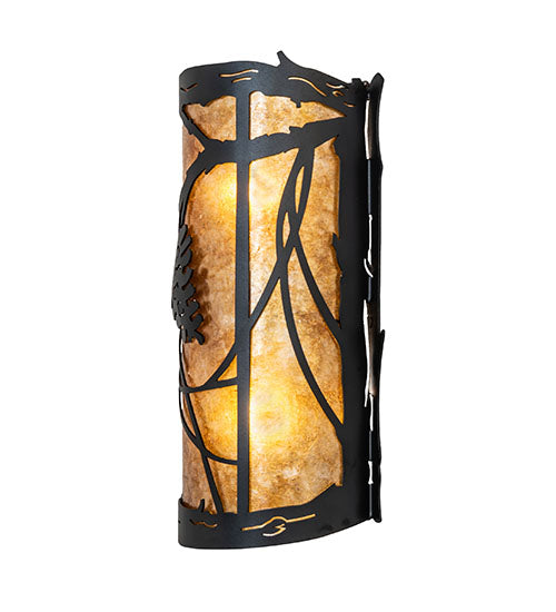 Meyda Lighting Whispering Pines 8" 2-Light Textured Black Left Wall Sconce With Amber Mica Shade Glass