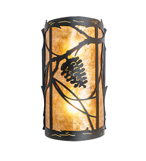 Meyda Lighting Whispering Pines 8" 2-Light Textured Black Left Wall Sconce With Amber Mica Shade Glass