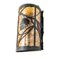 Meyda Lighting Whispering Pines 8" 2-Light Textured Black Right Wall Sconce With Amber Mica Shade Glass