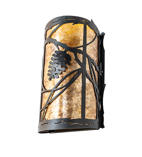 Meyda Lighting Whispering Pines 8" 2-Light Textured Black Right Wall Sconce With Amber Mica Shade Glass