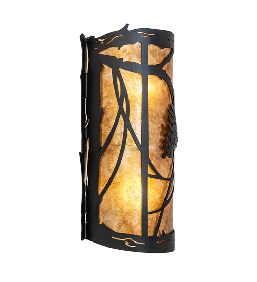 Meyda Lighting Whispering Pines 8" 2-Light Textured Black Right Wall Sconce With Amber Mica Shade Glass