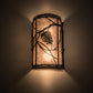 Meyda Lighting Whispering Pines 8" 2-Light Wrought Iron Wall Sconce With Silver Mica Shade Glass