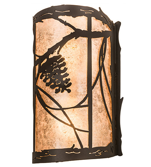 Meyda Lighting Whispering Pines 8" 2-Light Wrought Iron Wall Sconce With Silver Mica Shade Glass
