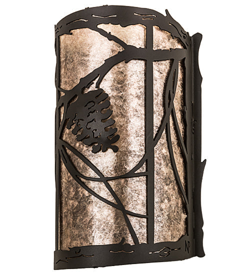 Meyda Lighting Whispering Pines 8" 2-Light Wrought Iron Wall Sconce With Silver Mica Shade Glass