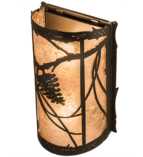 Meyda Lighting Whispering Pines 8" 2-Light Wrought Iron Wall Sconce With Silver Mica Shade Glass