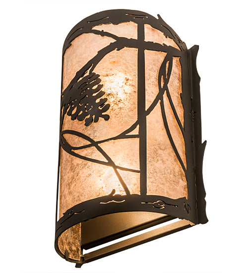 Meyda Lighting Whispering Pines 8" 2-Light Wrought Iron Wall Sconce With Silver Mica Shade Glass