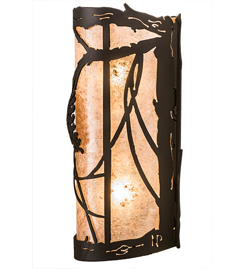 Meyda Lighting Whispering Pines 8" 2-Light Wrought Iron Wall Sconce With Silver Mica Shade Glass