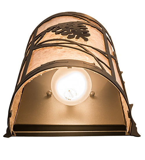 Meyda Lighting Whispering Pines 8" 2-Light Wrought Iron Wall Sconce With Silver Mica Shade Glass