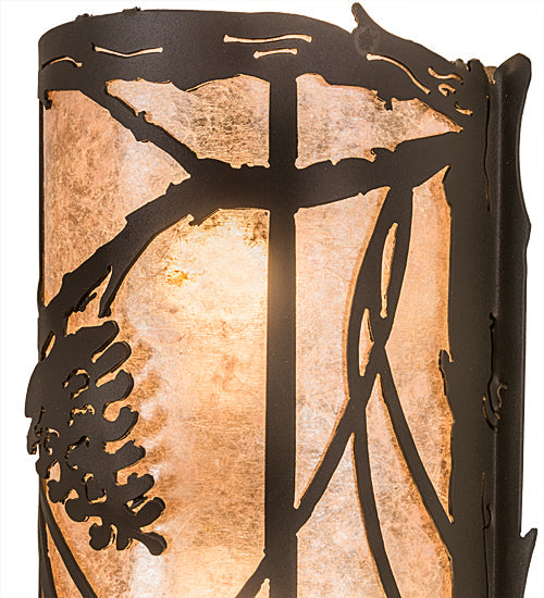 Meyda Lighting Whispering Pines 8" 2-Light Wrought Iron Wall Sconce With Silver Mica Shade Glass