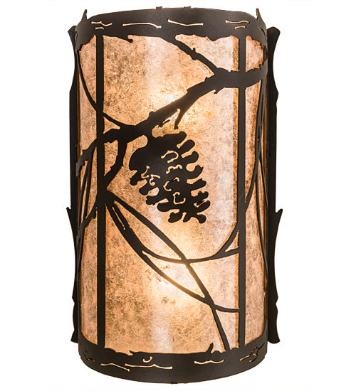 Meyda Lighting Whispering Pines 8" 2-Light Wrought Iron Wall Sconce With Silver Mica Shade Glass