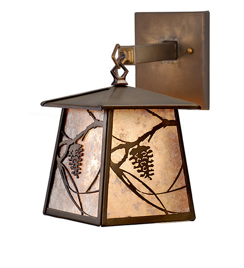 Meyda Lighting Whispering Pines 8" Antique Copper Lantern Wall Sconce With Silver Mica Shade Glass