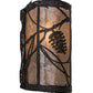 Meyda Lighting Whispering Pines 8" Wrought Iron Left Wall Sconce With Silver Mica Shade Glass