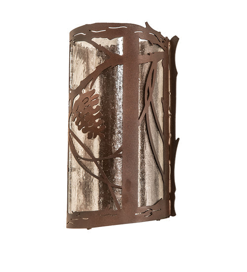 Meyda Lighting Whispering Pines 8" Wrought Iron On Rust Left Wall Sconce With Clear Seeded Shade Glass