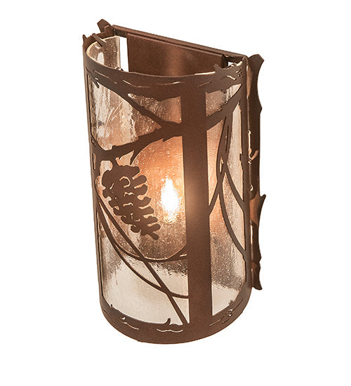 Meyda Lighting Whispering Pines 8" Wrought Iron On Rust Left Wall Sconce With Clear Seeded Shade Glass