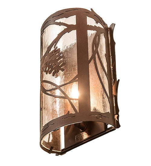 Meyda Lighting Whispering Pines 8" Wrought Iron On Rust Left Wall Sconce With Clear Seeded Shade Glass