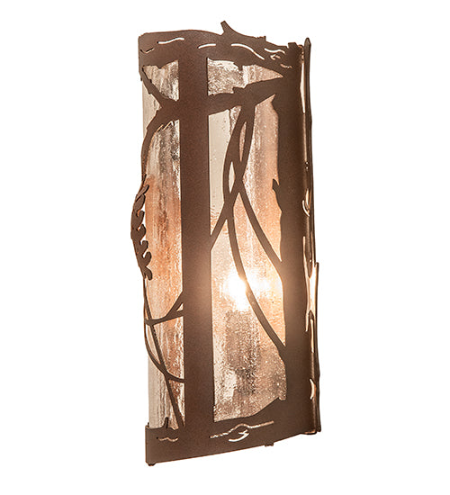 Meyda Lighting Whispering Pines 8" Wrought Iron On Rust Left Wall Sconce With Clear Seeded Shade Glass