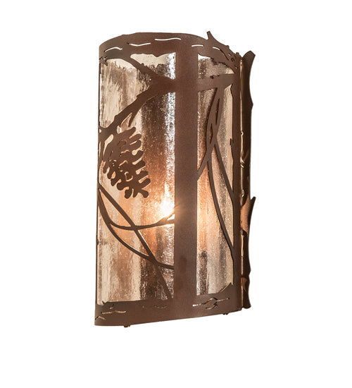 Meyda Lighting Whispering Pines 8" Wrought Iron On Rust Left Wall Sconce With Clear Seeded Shade Glass