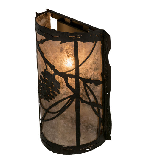 Meyda Lighting Whispering Pines 8" Wrought Iron Right Wall Sconce With Silver Mica Shade Glass