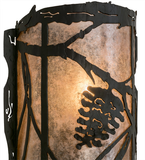Meyda Lighting Whispering Pines 8" Wrought Iron Right Wall Sconce With Silver Mica Shade Glass
