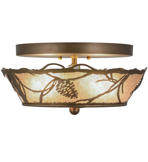 Meyda Lighting Whispering Pines 82538 12" 2-Light Antique Copper Flush Mount Light With Silver Mica Shade Glass