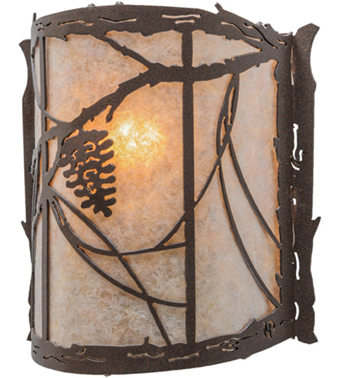Meyda Lighting Whispering Pines 9" Cafe Noir Wall Sconce With Silver Mica Shade Glass