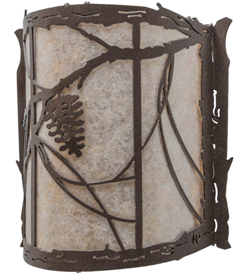 Meyda Lighting Whispering Pines 9" Cafe Noir Wall Sconce With Silver Mica Shade Glass