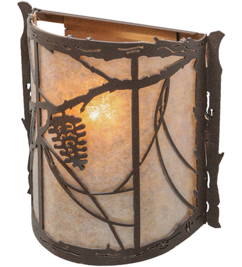 Meyda Lighting Whispering Pines 9" Cafe Noir Wall Sconce With Silver Mica Shade Glass