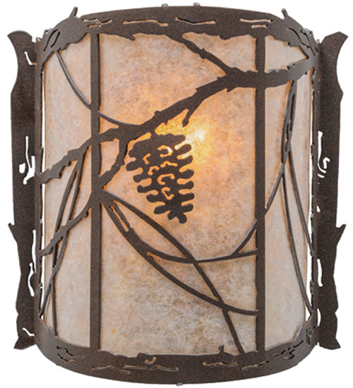 Meyda Lighting Whispering Pines 9" Cafe Noir Wall Sconce With Silver Mica Shade Glass