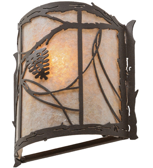 Meyda Lighting Whispering Pines 9" Cafe Noir Wall Sconce With Silver Mica Shade Glass
