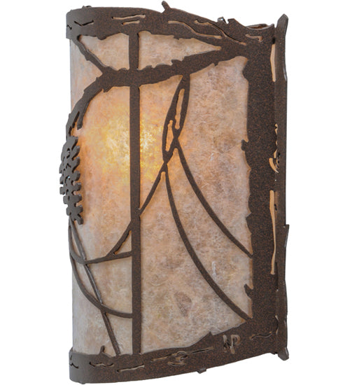 Meyda Lighting Whispering Pines 9" Cafe Noir Wall Sconce With Silver Mica Shade Glass