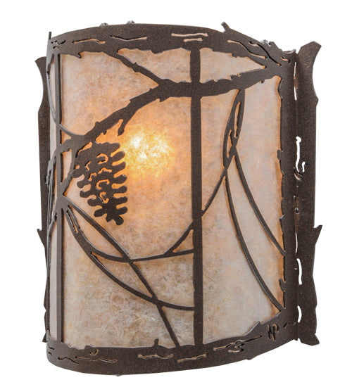 Meyda Lighting Whispering Pines 9" Cafe Noir Wall Sconce With Silver Mica Shade Glass