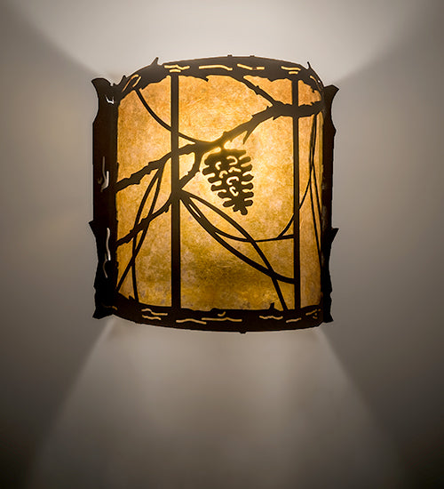 Meyda Lighting Whispering Pines 9" Coffee Bean Wall Sconce With Amber Mica Shade Glass