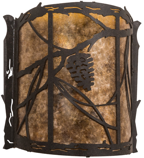 Meyda Lighting Whispering Pines 9" Coffee Bean Wall Sconce With Amber Mica Shade Glass