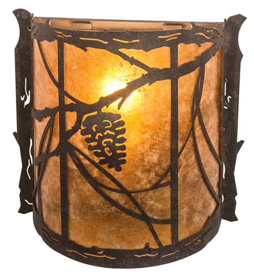 Meyda Lighting Whispering Pines 9" Coffee Bean Wall Sconce With Amber Mica Shade Glass