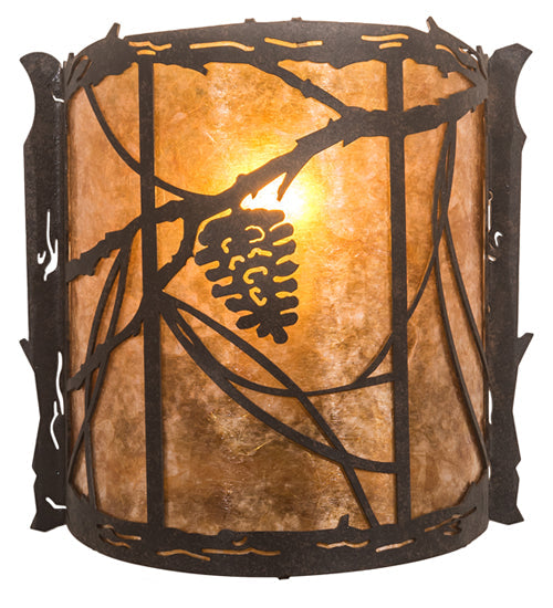 Meyda Lighting Whispering Pines 9" Coffee Bean Wall Sconce With Amber Mica Shade Glass