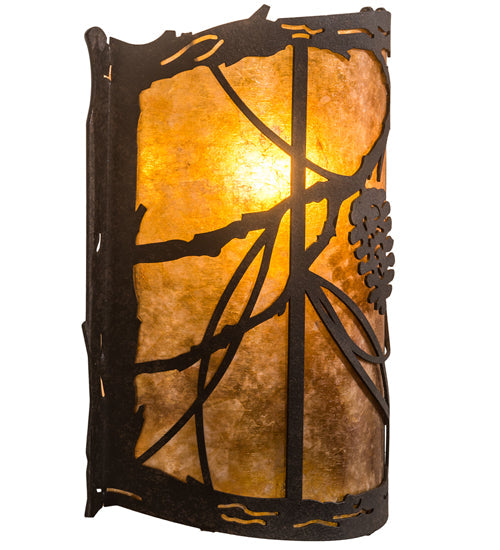 Meyda Lighting Whispering Pines 9" Coffee Bean Wall Sconce With Amber Mica Shade Glass