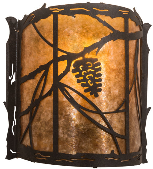 Meyda Lighting Whispering Pines 9" Coffee Bean Wall Sconce With Amber Mica Shade Glass