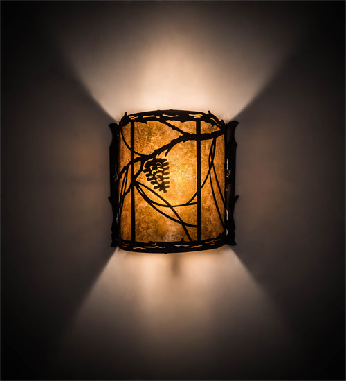 Meyda Lighting Whispering Pines 9" Mahogany Bronze Left Wall Sconce With Amber Mica Shade Glass