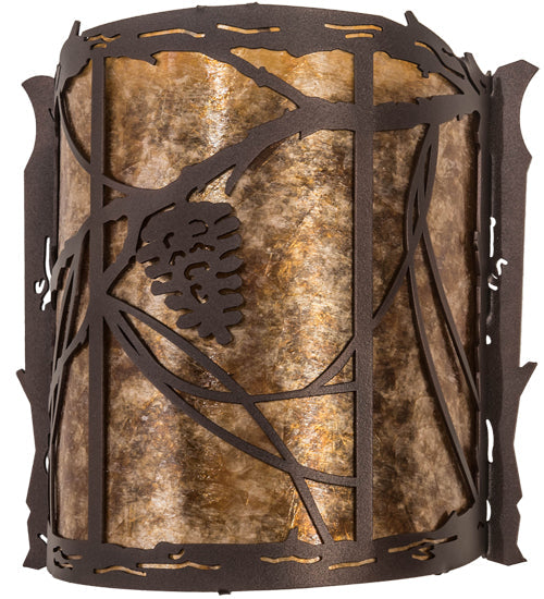 Meyda Lighting Whispering Pines 9" Mahogany Bronze Left Wall Sconce With Amber Mica Shade Glass