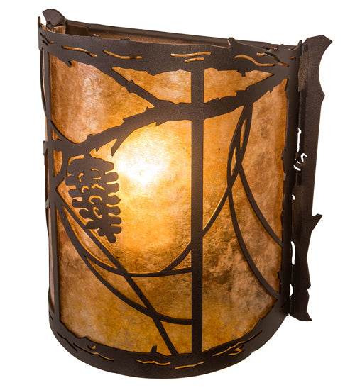 Meyda Lighting Whispering Pines 9" Mahogany Bronze Left Wall Sconce With Amber Mica Shade Glass