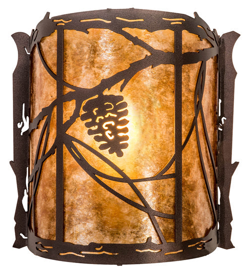 Meyda Lighting Whispering Pines 9" Mahogany Bronze Left Wall Sconce With Amber Mica Shade Glass
