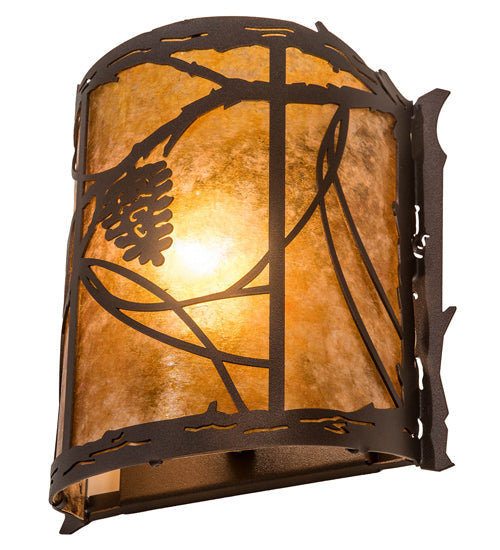 Meyda Lighting Whispering Pines 9" Mahogany Bronze Left Wall Sconce With Amber Mica Shade Glass