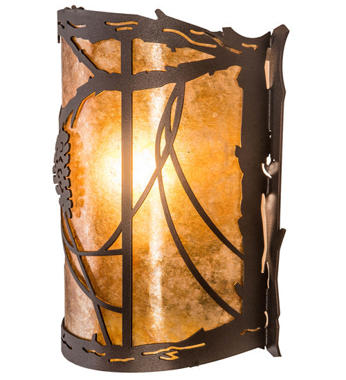 Meyda Lighting Whispering Pines 9" Mahogany Bronze Left Wall Sconce With Amber Mica Shade Glass