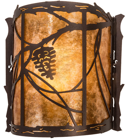 Meyda Lighting Whispering Pines 9" Mahogany Bronze Left Wall Sconce With Amber Mica Shade Glass