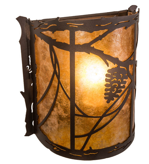 Meyda Lighting Whispering Pines 9" Mahogany Bronze Right Wall Sconce With Amber Mica Shade Glass